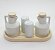 Kit Galheteiro 5 peças Azeite, Vinagre, Sal e Paliteiro - Porcelana e Pinus - Bandeja Oval - Imagem 2
