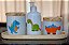 Kit higiene bebê 4 peças Dinossauro - Bandeja, potes e porta álcool - Peças porcelana bandeja e tampas pinus - Imagem 2