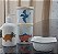 Kit higiene bebê Dinossauro 4 peças - potes, porta álcool e molhadeira - Peças Porcelana Tampas Pinus - Imagem 3