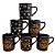 Kit Jogo 6 Canecas Natal 120ml - Porcelana Preta - Imagem 1