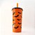 Copo com Tampa e Canudo 600 mL - Morcegos Halloween - Laranja e Preto - 1 unidade - Rizzo - Imagem 1