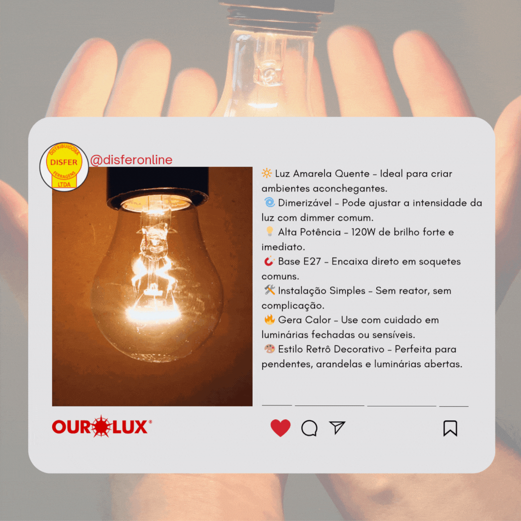Lâmpada Halógena Dimerizável H150 120W 127V - Ourolux - Imagem 2