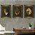 Trio de Quadros Decorativos Folhas Secas em Fundo Preto e Paspatur Dourado - Imagem 1