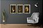 Trio de Quadros Decorativos Folhas Secas em Fundo Preto e Paspatur Dourado - Imagem 3