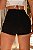 Short Jeans Preto Feminino Curto Cintura Alta Com Barra | Botão Dourado | 100% Algodão | Sem Elastano - Imagem 2
