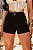 Short Jeans Preto Feminino Curto Cintura Alta Com Barra | Botão Dourado | 100% Algodão | Sem Elastano - Imagem 1
