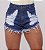 Short Jeans Feminino Destroyed Lavagem Azul Escura E Barra Desfiada - Imagem 5