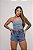 Short Jeans Feminino Cintura Alta Com Cinto Acoplado E Barra Costurada Desfiada- Sem Elastano - Imagem 1