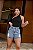 Short Jeans Feminino Destroyed Cintura Alta Marmorizado Com Strass E Barrinha Costurada | 100% Algodão Sem Elastano - Imagem 4