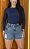 Short Jeans Feminino Destroyed Cintura Alta Marmorizado Com Strass E Barrinha Costurada | 100% Algodão Sem Elastano - Imagem 1
