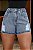 Short Jeans Feminino Destroyed Cintura Alta Marmorizado Com Strass E Barrinha Costurada | 100% Algodão Sem Elastano - Imagem 1
