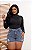 Short Jeans Feminino Destroyed Cintura Alta Marmorizado Com Strass E Barrinha Costurada | 100% Algodão Sem Elastano - Imagem 5