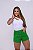 Short Jeans Feminino de Barra Cintura Alta Verde- Sem Elastano - Imagem 9