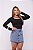 Saia Jeans Lavagem Clara Com Strass E Barrinha Costurada - Imagem 5