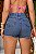 Short Jeans Feminino Cintura Alta Com Lavagem Marmorizada E Barrinha Costurada - Sem Elastano 100% Algodão - Imagem 2