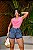 Short Jeans Feminino Cintura Alta Com Lavagem Marmorizada E Barrinha Costurada - Sem Elastano 100% Algodão - Imagem 4