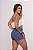 Short Jeans Feminino Cintura Alta Com Lavagem Marmorizada E Barrinha Costurada - Sem Elastano 100% Algodão - Imagem 2