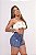 Short Jeans Feminino Cintura Alta Com Lavagem Marmorizada E Barrinha Costurada - Sem Elastano 100% Algodão - Imagem 7