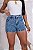 Short Jeans Com Bordados De Corações Brancos E Barrinha Costurada - Imagem 1