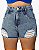 Short Jeans Feminino Marmorizado Com Destroyed Cintura Alta - Imagem 8