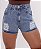 Short Jeans Feminino Marmorizado Com Destroyed Cintura Alta - Imagem 2