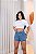 Short Jeans Feminino Cintura Alta Tradicional Com Detalhes De Strass Delicados Nas Laterais | 100% Algodão Sem Elastano - Imagem 4