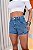 Short Jeans Feminino Cintura Alta Tradicional Com Detalhes De Strass Delicados Nas Laterais | 100% Algodão Sem Elastano - Imagem 1