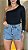 Short Jeans Feminino Cintura Alta Tradicional Com Detalhes De Strass Delicados Nas Laterais | 100% Algodão  Sem Elastano - Imagem 1