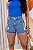 Short Jeans Feminino Cintura Alta Marmorizado Com Destroyed - Imagem 1