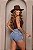 Short Jeans Feminino Cintura Alta Marmorizado Com Destroyed - Imagem 2