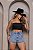 Short Jeans Feminino de Barra Marmorizado Com Detalhes de Strass- Sem Elastano - Imagem 1