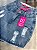 Short Jeans Cintura Alta Feminino Com Destroyed e Barra | Lavagem Marmorizada | Botão Rosa | 100% Algodão | Sem Elastano - Imagem 7