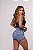 Short Jeans Feminino Marmorizado Cintura Alta Com Barra E Botão Dourado- Sem Elastano - Imagem 6