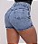 Short Jeans Feminino Marmorizado Cintura Alta Com Barra E Botão Dourado- Sem Elastano - Imagem 5