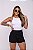 Short Jeans Feminino Cintura Alta – Preto Estonado e Barra | 100% Algodão (Sem Elastano) - Imagem 1