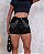 Short Jeans Preto Cintura Alta Com Aplicação de Strass e Pedras Brancas | Sem Elastano - Imagem 1