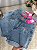 Short Jeans Feminino Cintura Alta Lavagem Marmorizada Bordado Com Margarida E Botão Laranja| Sem Elastano - Imagem 5