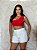 Short Jeans Branco Com Barra Desfiada E Detalhe De Pedras Em Strass - Imagem 7