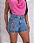 Short Jeans Feminino Cintura Alta Bordado Arara Colorida Lavagem Clara | Sem Elastano - Imagem 1