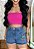 Short Jeans Feminino Cintura Alta Marmorizado Bordado Tropical Colorido Com Onça | 100% algodão - Imagem 1