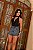 Short Saia Jeans Feminino Cintura Alta Com Strass Lavagem Marmorizada - Imagem 4