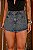 Short Saia Jeans Feminino Cintura Alta Com Strass Lavagem Marmorizada - Imagem 1