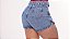 Short Saia Jeans Feminino Cintura Alta Com Strass Lavagem Marmorizada - Imagem 8