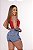 Short Saia Jeans Feminino Cintura Alta Com Strass Lavagem Marmorizada - Imagem 3