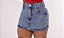 Short Saia Jeans Feminino Cintura Alta Com Strass Lavagem Marmorizada - Imagem 6
