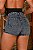 Short Saia Jeans Feminino Cintura Alta Com Strass Lavagem Marmorizada - Imagem 2