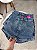 Short Saia Jeans Feminino Cintura Alta Com Strass Lavagem Marmorizada - Imagem 1
