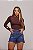 Short Jeans Feminino Cintura Alta Com Bordado De Cavalo - Pecuária - Imagem 1