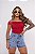 Short Jeans Bordado de Cereja Cintura Alta com Barra – 100% Algodão - Imagem 1
