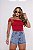 Short Jeans Bordado de Cereja Cintura Alta com Barra – 100% Algodão - Imagem 3
